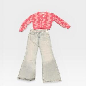 Girls Old Navy Bundle Cropped Knit Cardigan Baggy Wide Leg Jeans New 9/10